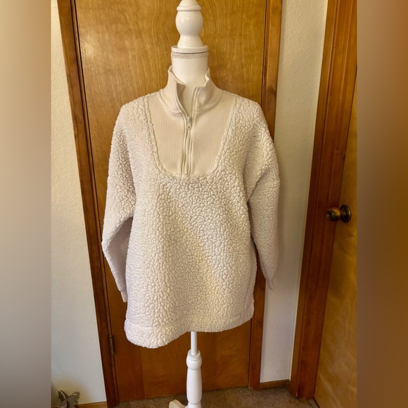 Aerie White Sherpa Quarter Zipup Teddy Jacket - Picture 2 of 6